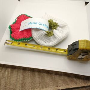 Hand Crafted Knit Scrunchies Red White Hair Band Accessory Set of 2